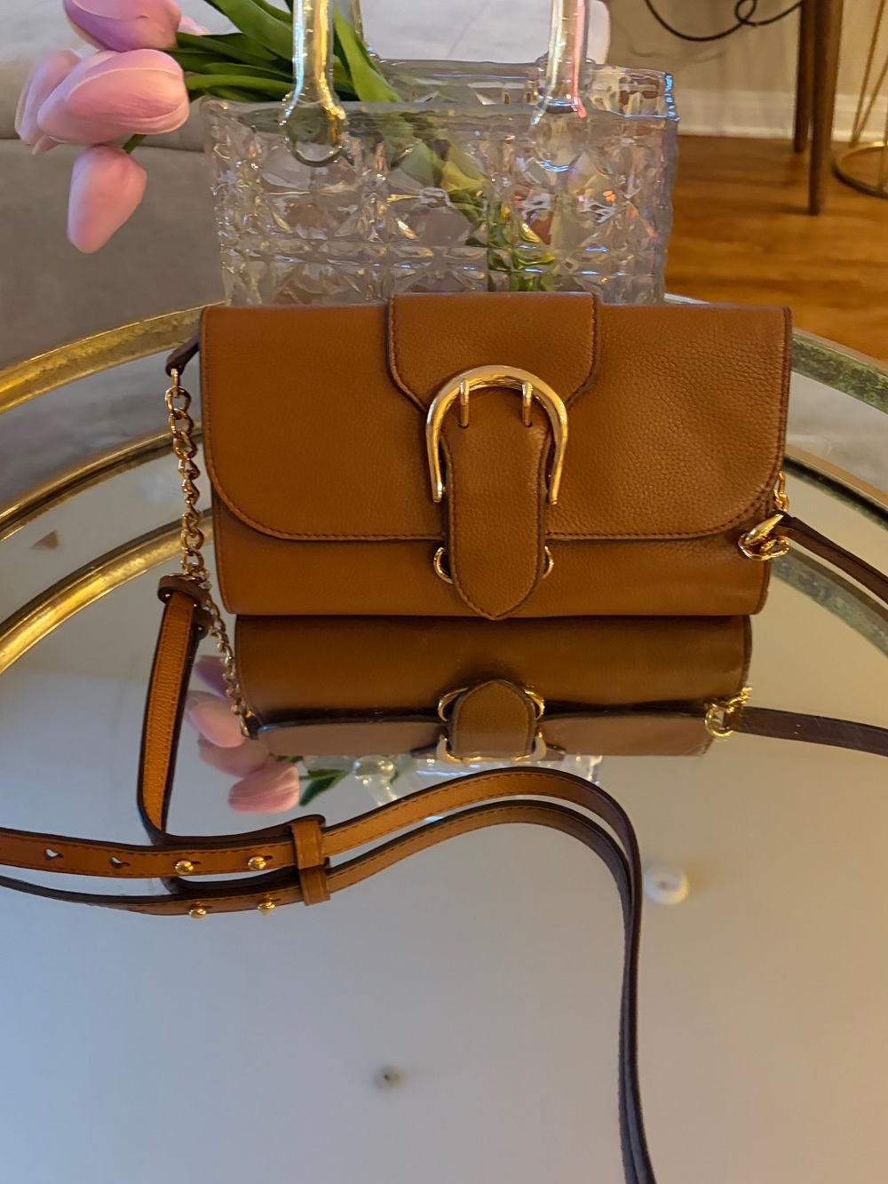 Ralph Lauren Brown Leather Crossbody Bag with Gold Buckle